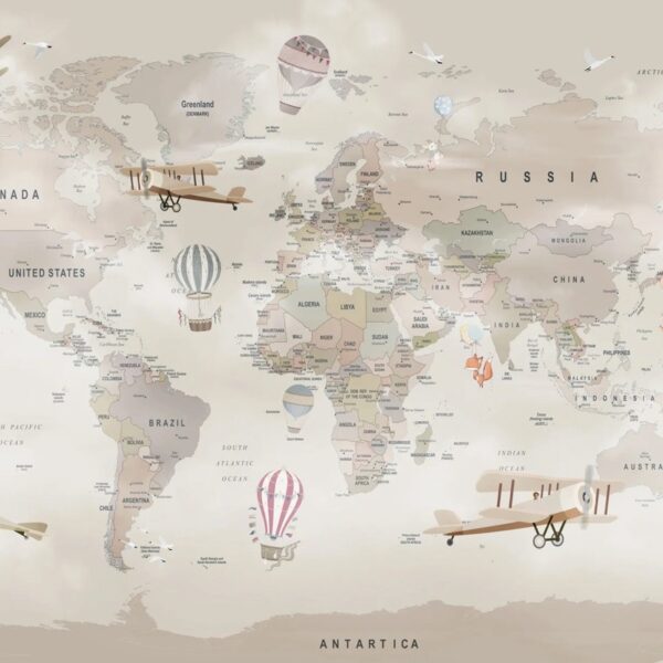 Beige Kids Map Mural
