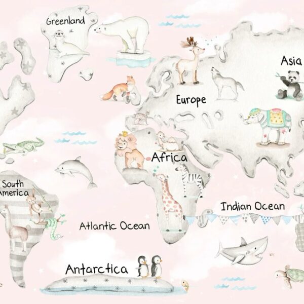 Blush Pink Kids Map Mural