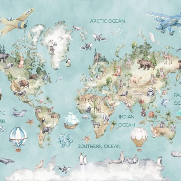 Watercolour Kids Map Mural